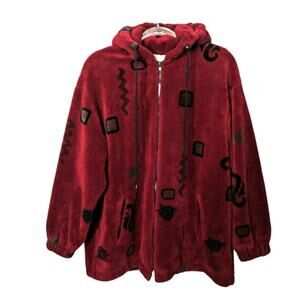 Vintage 90's Forecaster Plush Fleece Mid Length Jacket Red Geometric Print M